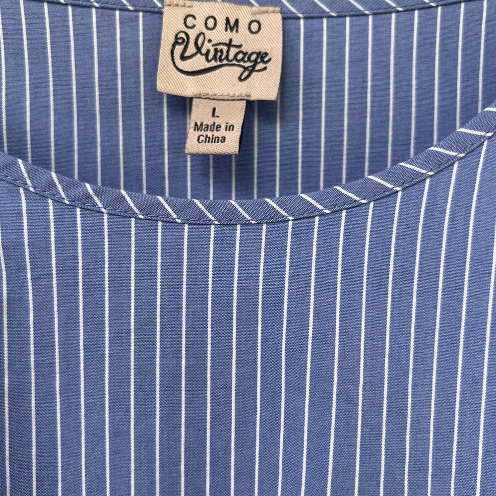 Como Vintage Blue and White stripped Top - Size L - Picture 3 of 11
